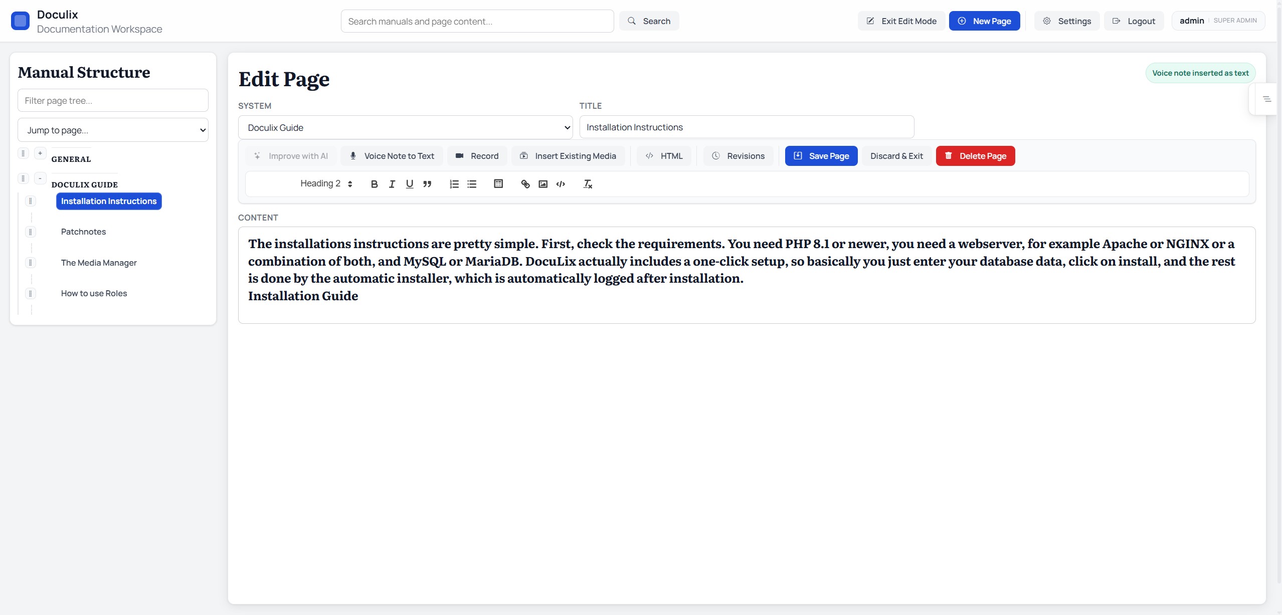 Before documentation state with rough structure
